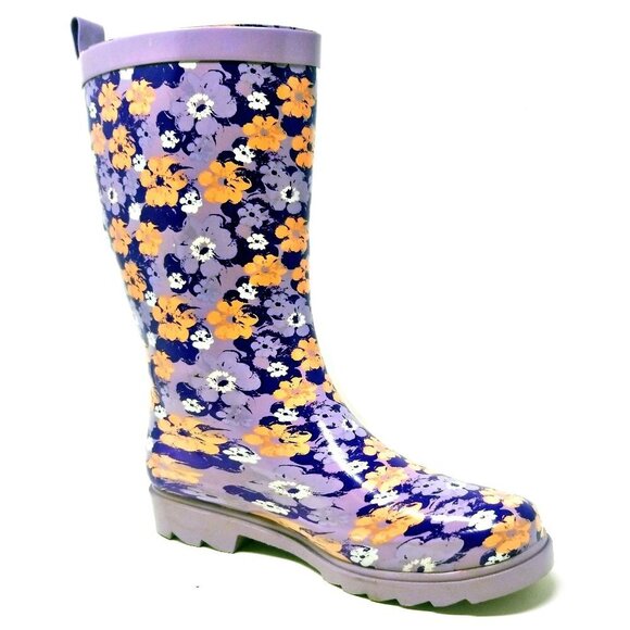 Women's Rain Boots, Midcalf Floral Rubber RB-3156 Rainboots - Picture 1 of 4
